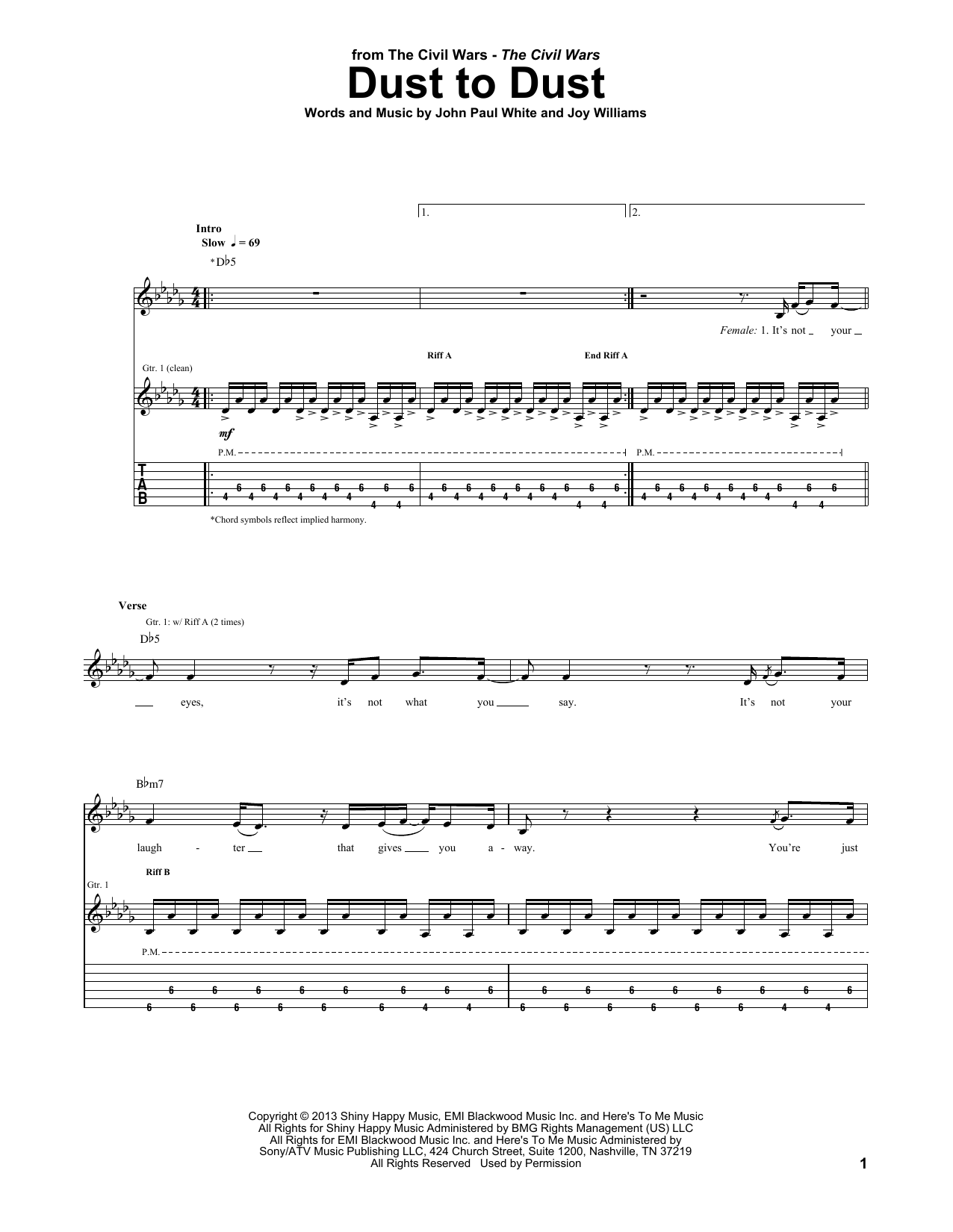 The Civil Wars Dust To Dust Sheet Music Notes & Chords for Guitar Tab - Download or Print PDF