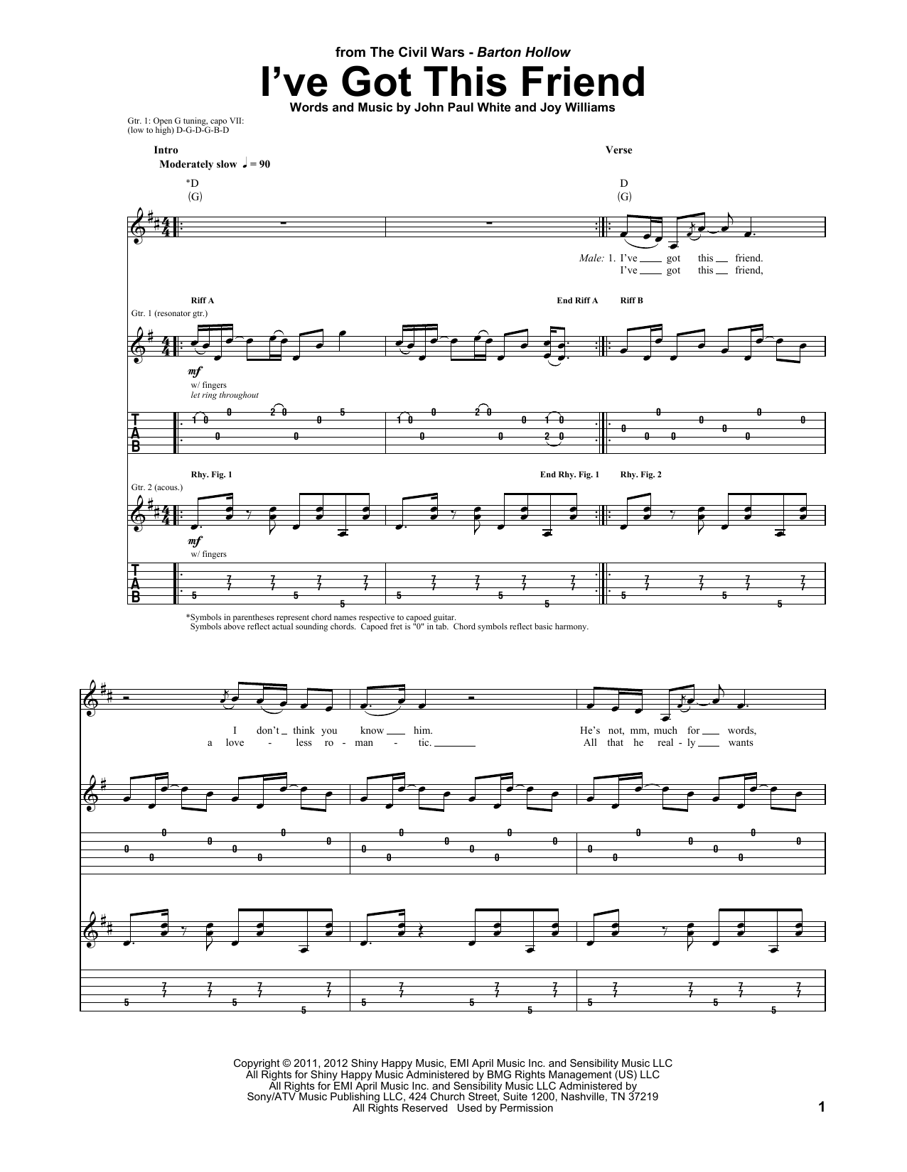 The Civil Wars I've Got This Friend Sheet Music Notes & Chords for Guitar Tab - Download or Print PDF