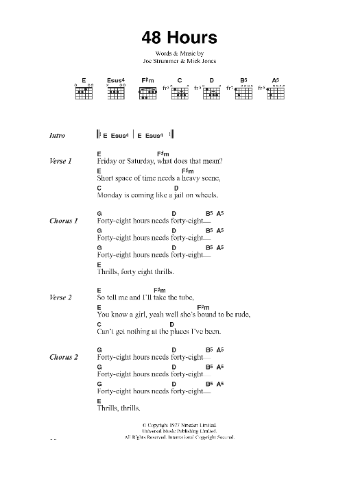 The Clash 48 Hours Sheet Music Notes & Chords for Lyrics & Chords - Download or Print PDF