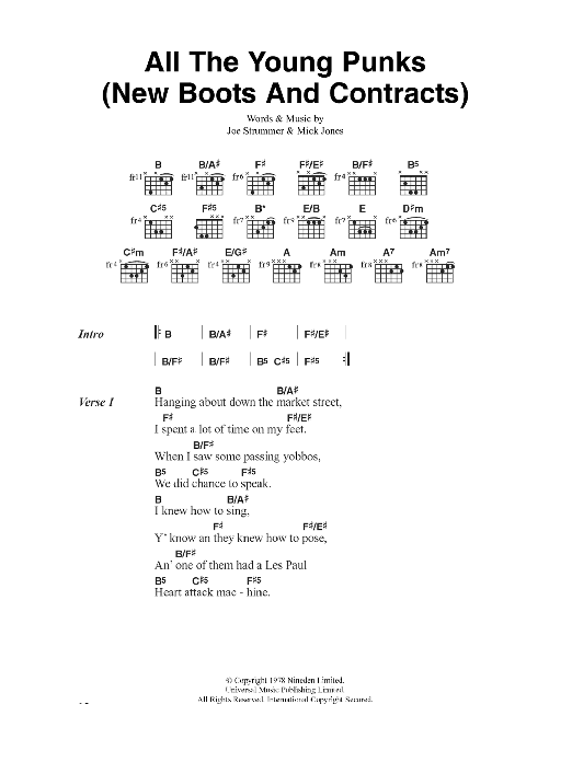 The Clash All The Young Punks (New Boots And Contracts) Sheet Music Notes & Chords for Lyrics & Chords - Download or Print PDF