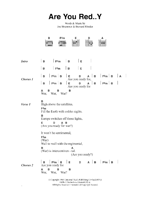 The Clash Are You Red..Y Sheet Music Notes & Chords for Lyrics & Chords - Download or Print PDF