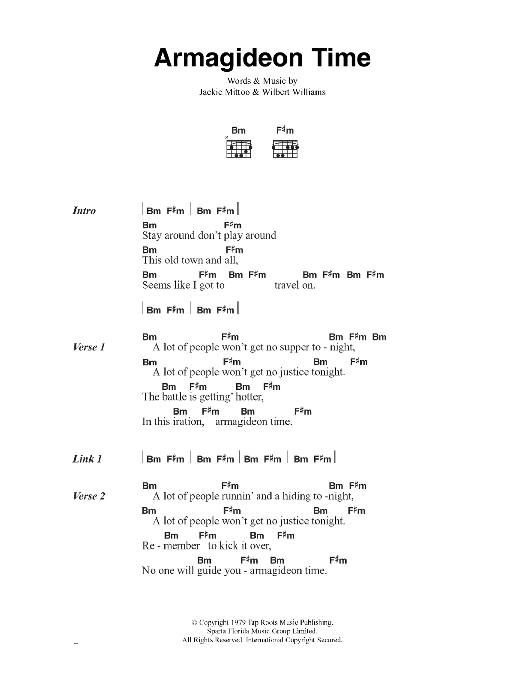 The Clash Armagideon Time Sheet Music Notes & Chords for Guitar Chords/Lyrics - Download or Print PDF