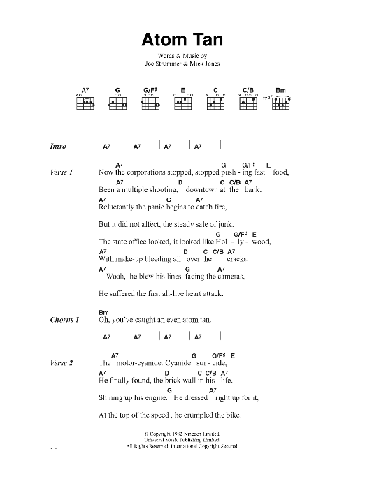 The Clash Atom Tan Sheet Music Notes & Chords for Lyrics & Chords - Download or Print PDF