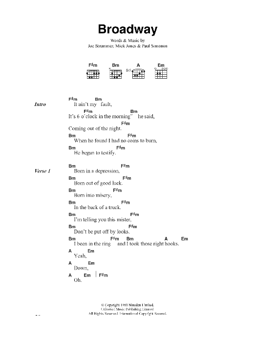 The Clash Broadway Sheet Music Notes & Chords for Lyrics & Chords - Download or Print PDF