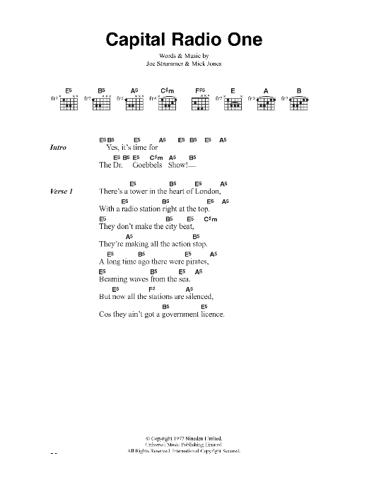 The Clash Capital Radio One Sheet Music Notes & Chords for Lyrics & Chords - Download or Print PDF