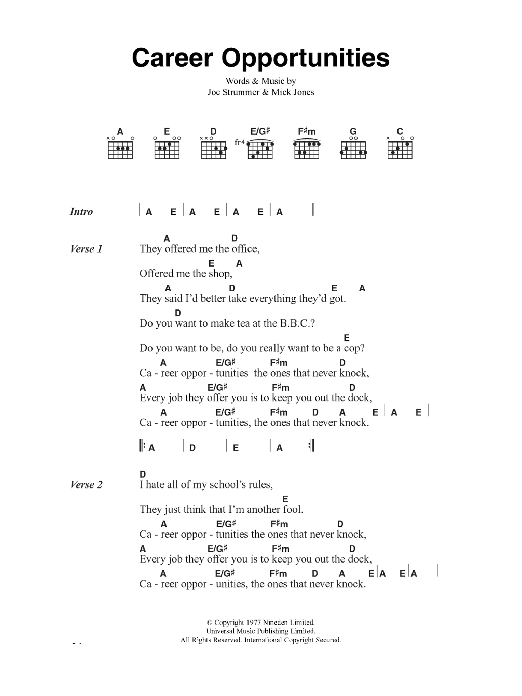 The Clash Career Opportunities Sheet Music Notes & Chords for Guitar Tab - Download or Print PDF