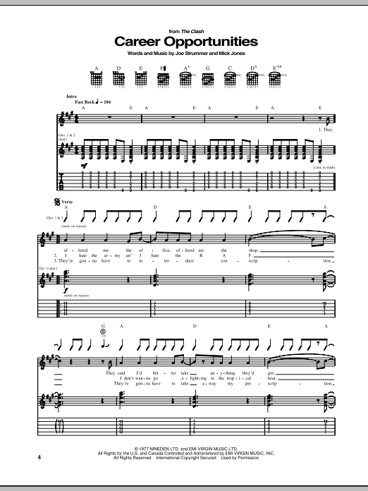 The Clash Career Opportunities Sheet Music Notes & Chords for Guitar Tab - Download or Print PDF