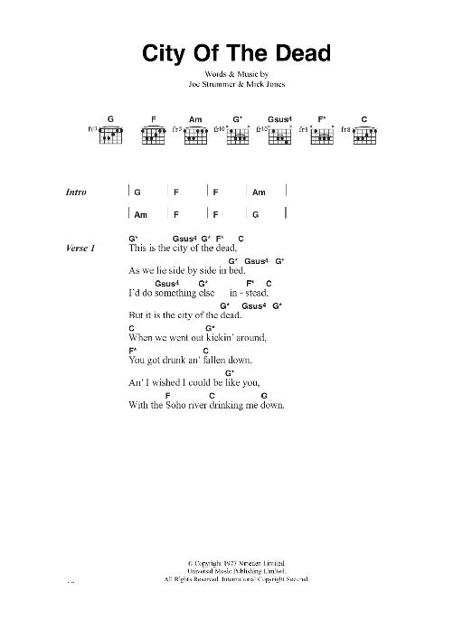 The Clash City Of The Dead Sheet Music Notes & Chords for Lyrics & Chords - Download or Print PDF