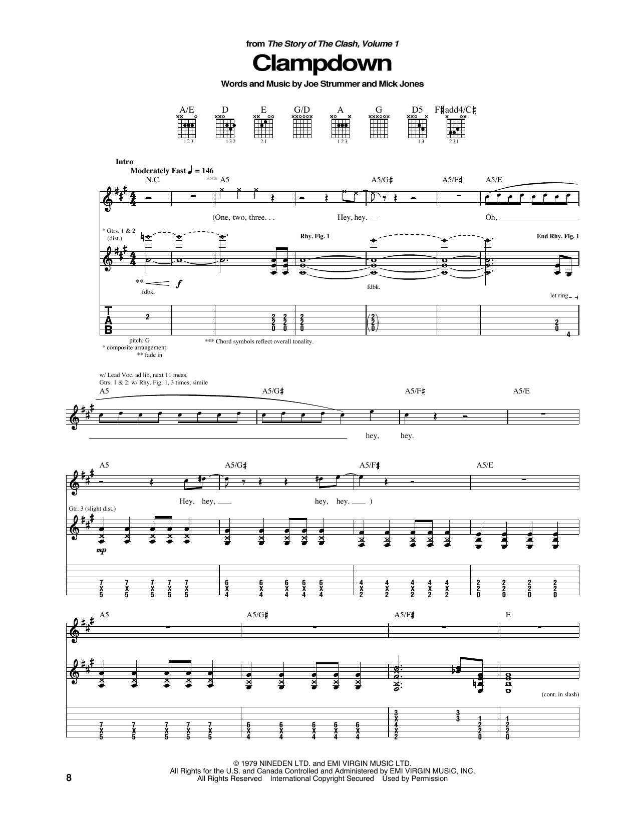 The Clash Clampdown Sheet Music Notes & Chords for Lyrics & Chords - Download or Print PDF
