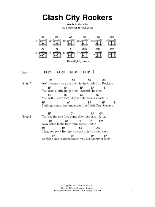 The Clash Clash City Rockers Sheet Music Notes & Chords for Lyrics & Chords - Download or Print PDF