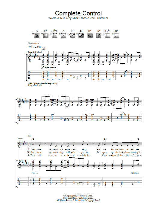 The Clash Complete Control Sheet Music Notes & Chords for Guitar Chords/Lyrics - Download or Print PDF