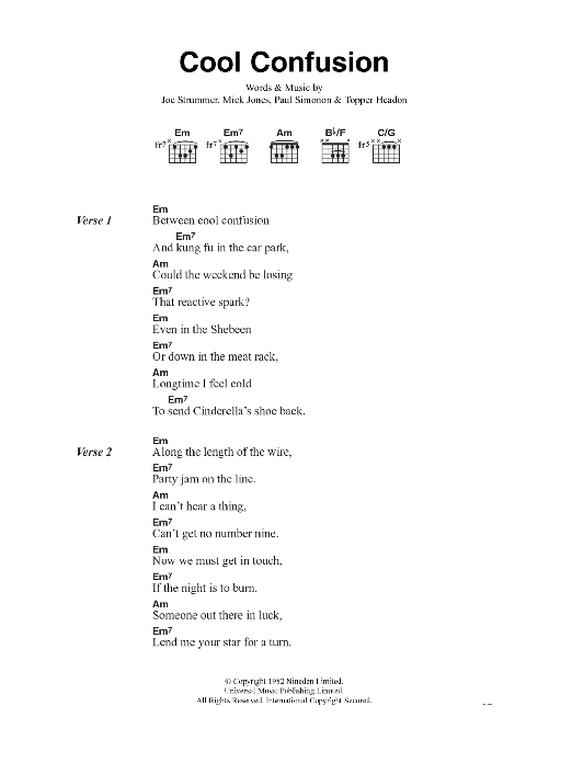 The Clash Cool Confusion Sheet Music Notes & Chords for Lyrics & Chords - Download or Print PDF