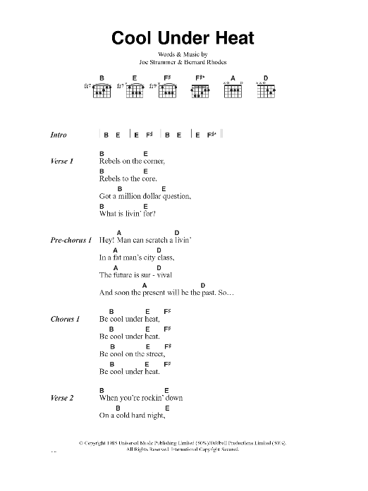 The Clash Cool Under Heat Sheet Music Notes & Chords for Lyrics & Chords - Download or Print PDF