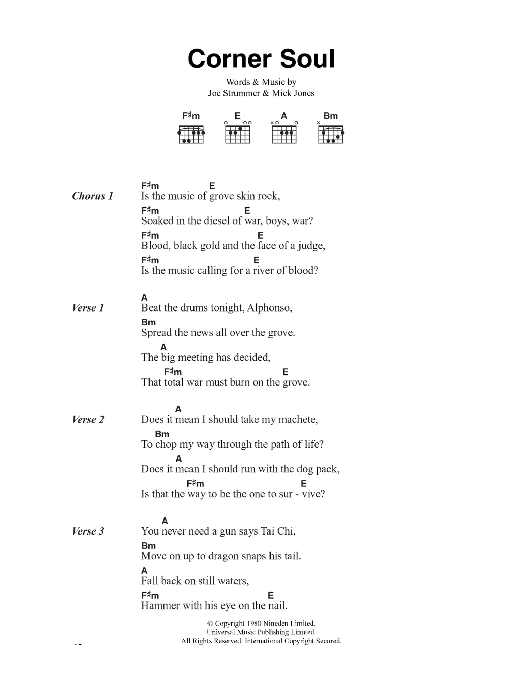 The Clash Corner Soul Sheet Music Notes & Chords for Lyrics & Chords - Download or Print PDF