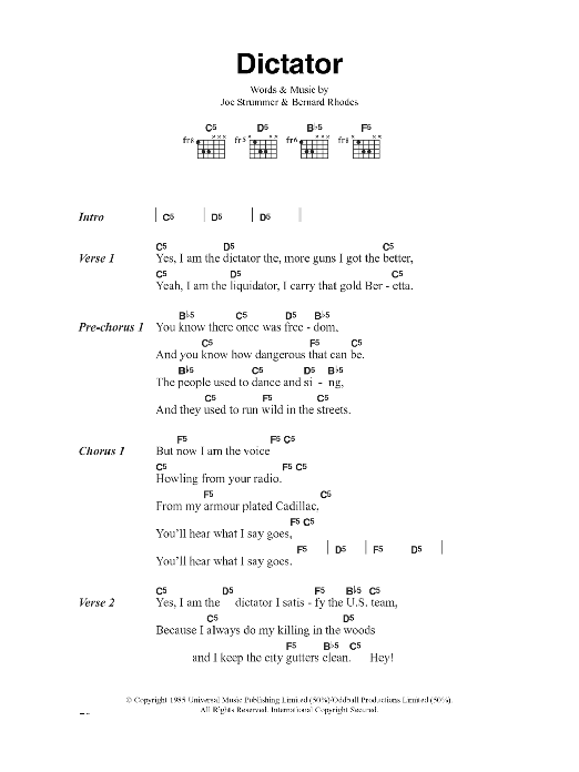 The Clash Dictator Sheet Music Notes & Chords for Lyrics & Chords - Download or Print PDF