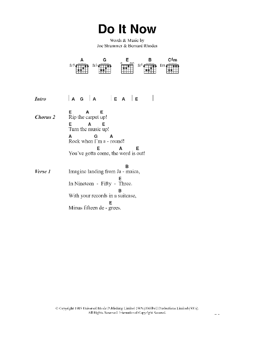 The Clash Do It Now Sheet Music Notes & Chords for Lyrics & Chords - Download or Print PDF