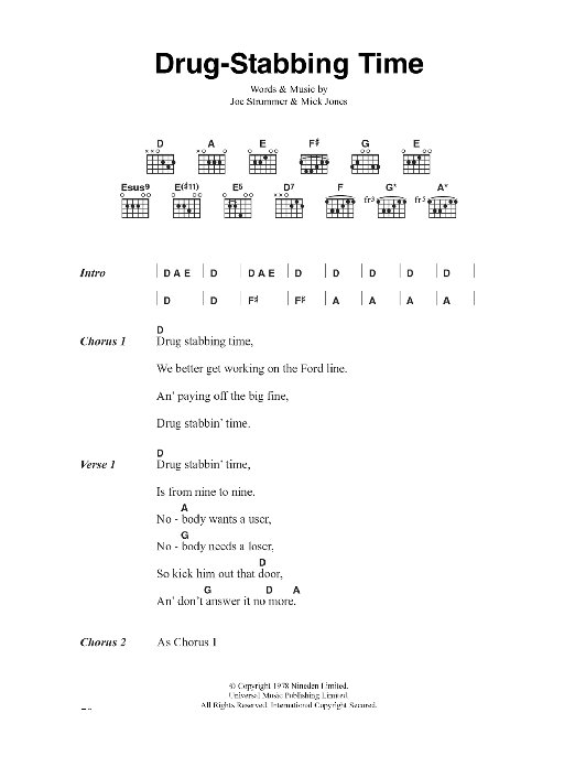 The Clash Drug-Stabbing Time Sheet Music Notes & Chords for Lyrics & Chords - Download or Print PDF