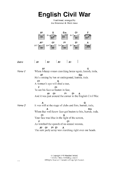 The Clash English Civil War Sheet Music Notes & Chords for Lyrics & Chords - Download or Print PDF