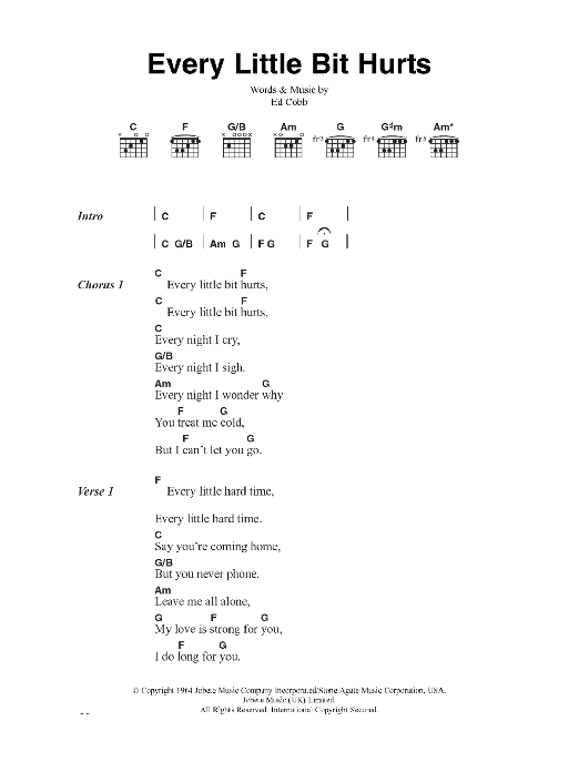 The Clash Every Little Bit Hurts Sheet Music Notes & Chords for Lyrics & Chords - Download or Print PDF