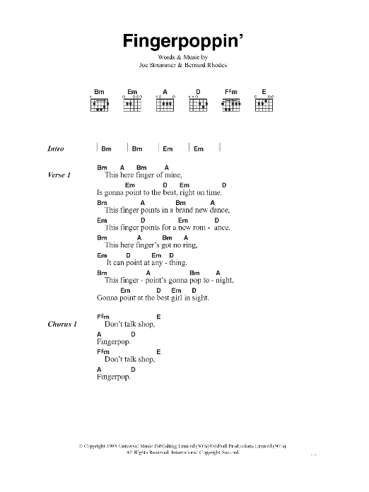 The Clash Fingerpoppin' Sheet Music Notes & Chords for Lyrics & Chords - Download or Print PDF