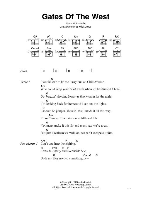 The Clash Gates Of The West Sheet Music Notes & Chords for Lyrics & Chords - Download or Print PDF