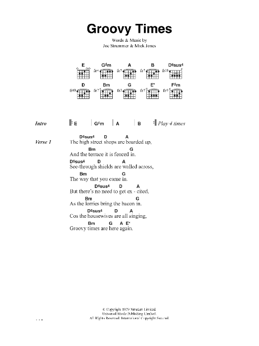 The Clash Groovy Times Sheet Music Notes & Chords for Lyrics & Chords - Download or Print PDF