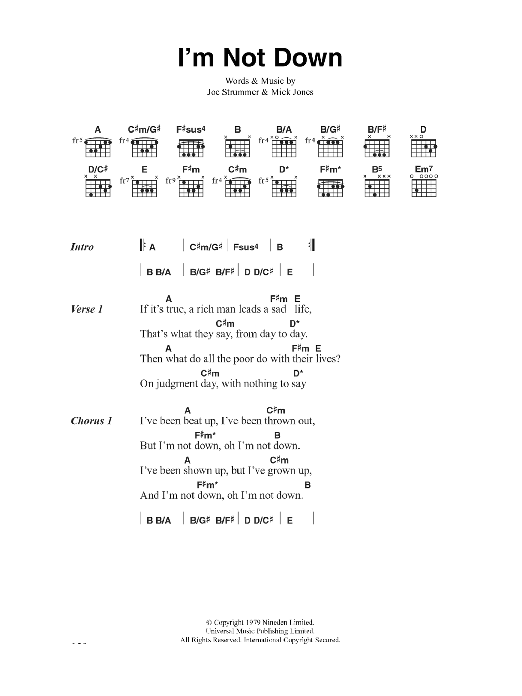 The Clash I'm Not Down Sheet Music Notes & Chords for Lyrics & Chords - Download or Print PDF