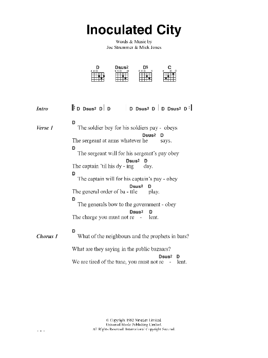 The Clash Inoculated City Sheet Music Notes & Chords for Lyrics & Chords - Download or Print PDF