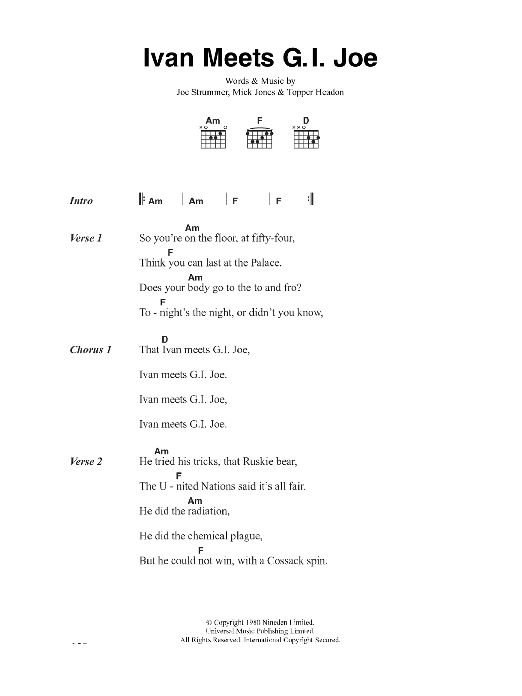 The Clash Ivan Meets G.I. Joe Sheet Music Notes & Chords for Lyrics & Chords - Download or Print PDF