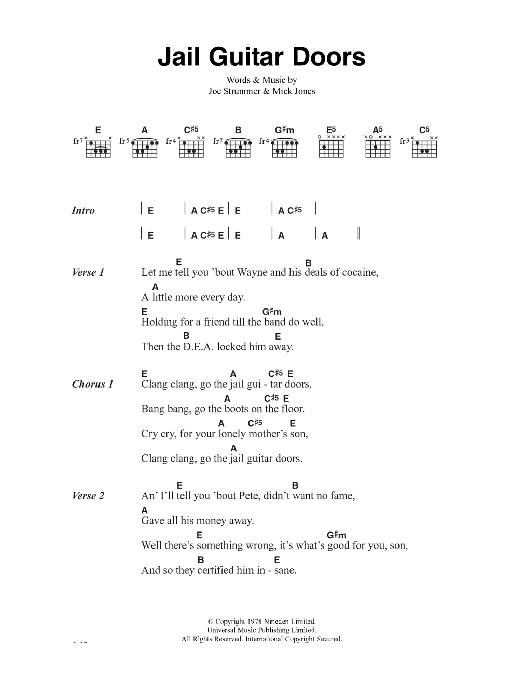 The Clash Jail Guitar Doors Sheet Music Notes & Chords for Lyrics & Chords - Download or Print PDF