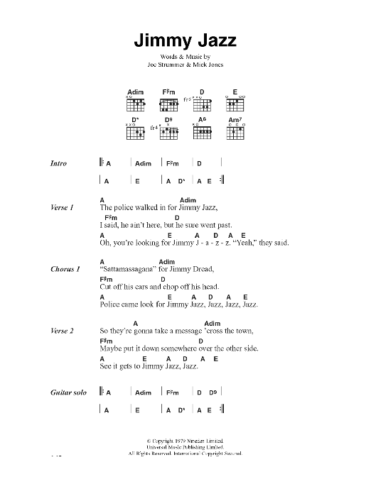 The Clash Jimmy Jazz Sheet Music Notes & Chords for Lyrics & Chords - Download or Print PDF