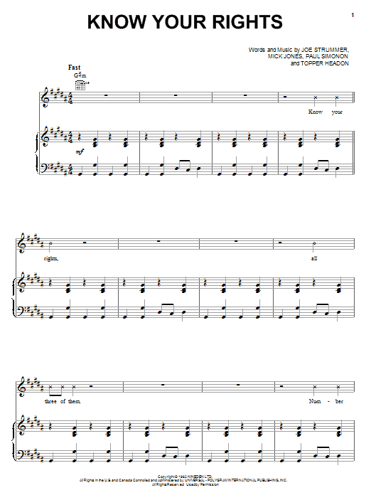The Clash Know Your Rights Sheet Music Notes & Chords for Lyrics & Chords - Download or Print PDF