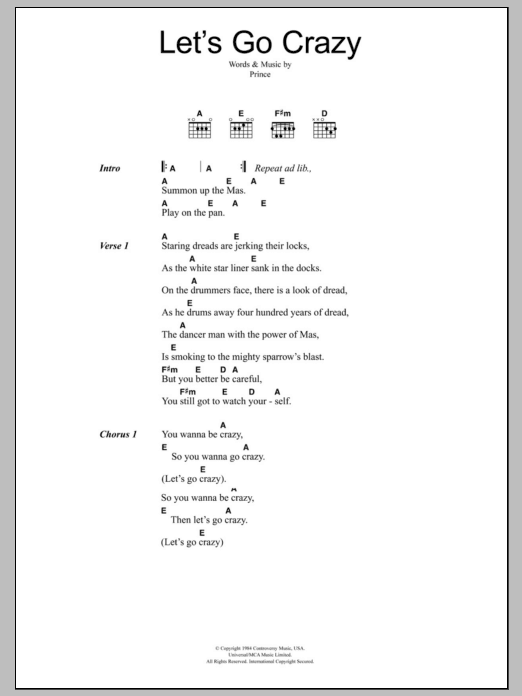 The Clash Let's Go Crazy Sheet Music Notes & Chords for Guitar Chords/Lyrics - Download or Print PDF