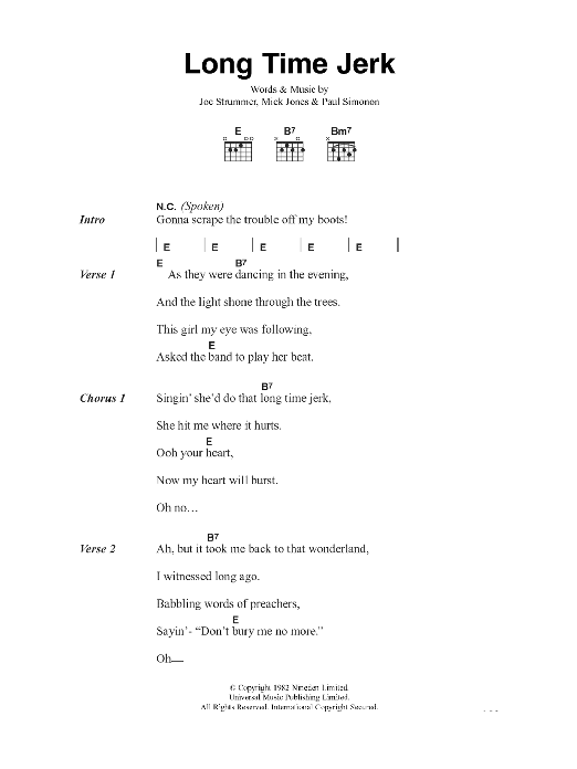 The Clash Long Time Jerk Sheet Music Notes & Chords for Lyrics & Chords - Download or Print PDF