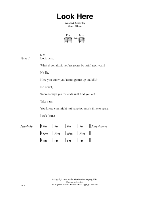 The Clash Look Here Sheet Music Notes & Chords for Lyrics & Chords - Download or Print PDF