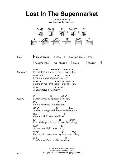 The Clash Lost In The Supermarket Sheet Music Notes & Chords for Lyrics & Chords - Download or Print PDF