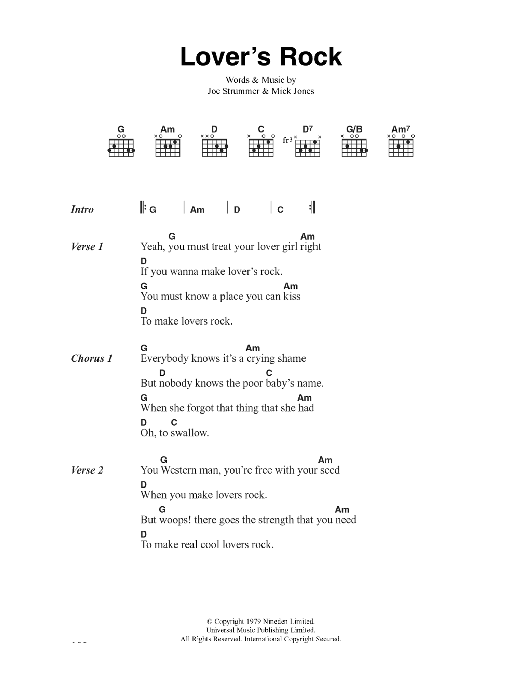 The Clash Lover's Rock Sheet Music Notes & Chords for Lyrics & Chords - Download or Print PDF