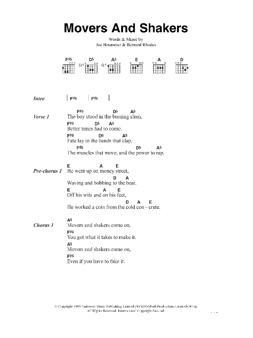 The Clash Movers And Shakers Sheet Music Notes & Chords for Lyrics & Chords - Download or Print PDF