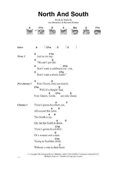 The Clash North And South Sheet Music Notes & Chords for Lyrics & Chords - Download or Print PDF