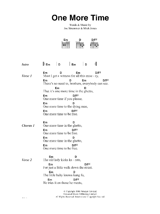 The Clash One More Time Sheet Music Notes & Chords for Lyrics & Chords - Download or Print PDF