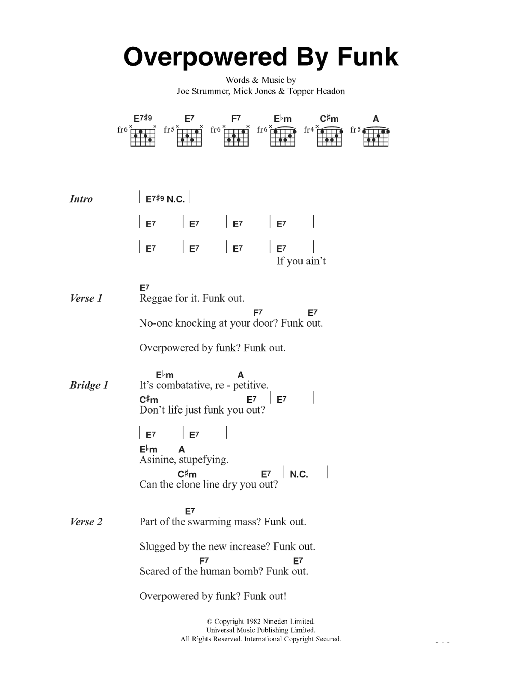 The Clash Overpowered By Funk Sheet Music Notes & Chords for Lyrics & Chords - Download or Print PDF