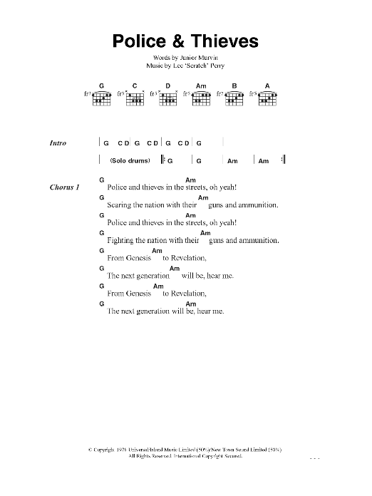 The Clash Police And Thieves Sheet Music Notes & Chords for Lyrics & Chords - Download or Print PDF