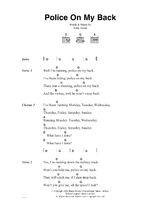 The Clash Police On My Back Sheet Music Notes & Chords for Lyrics & Chords - Download or Print PDF