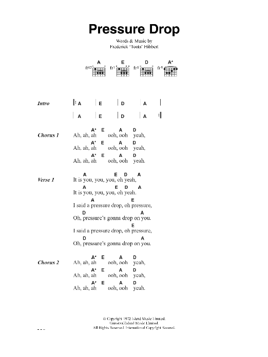 The Clash Pressure Drop Sheet Music Notes & Chords for Lyrics & Chords - Download or Print PDF