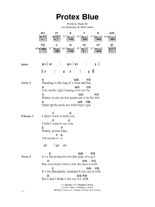 The Clash Protex Blue Sheet Music Notes & Chords for Lyrics & Chords - Download or Print PDF