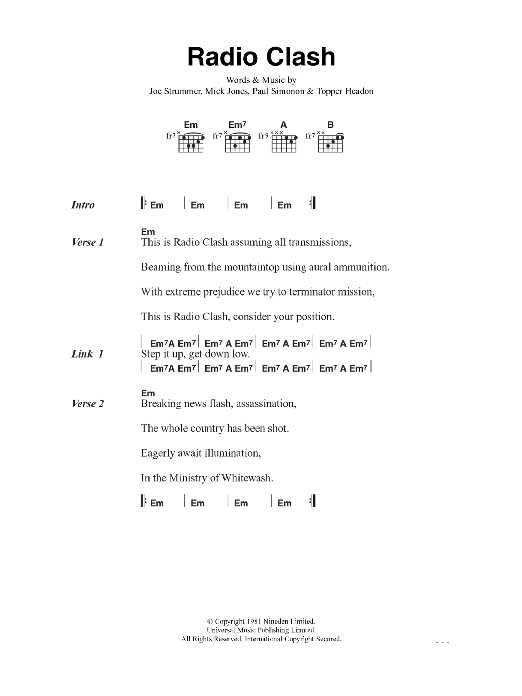 The Clash Radio Clash Sheet Music Notes & Chords for Lyrics & Chords - Download or Print PDF