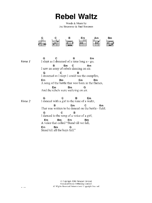 The Clash Rebel Waltz Sheet Music Notes & Chords for Lyrics & Chords - Download or Print PDF