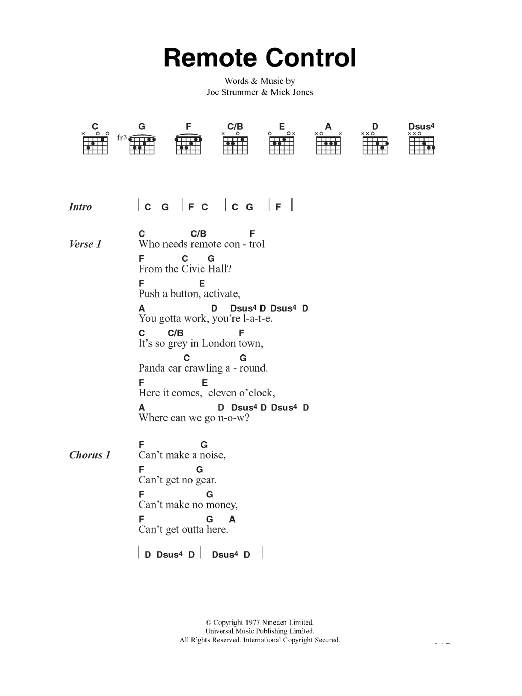 The Clash Remote Control Sheet Music Notes & Chords for Lyrics & Chords - Download or Print PDF