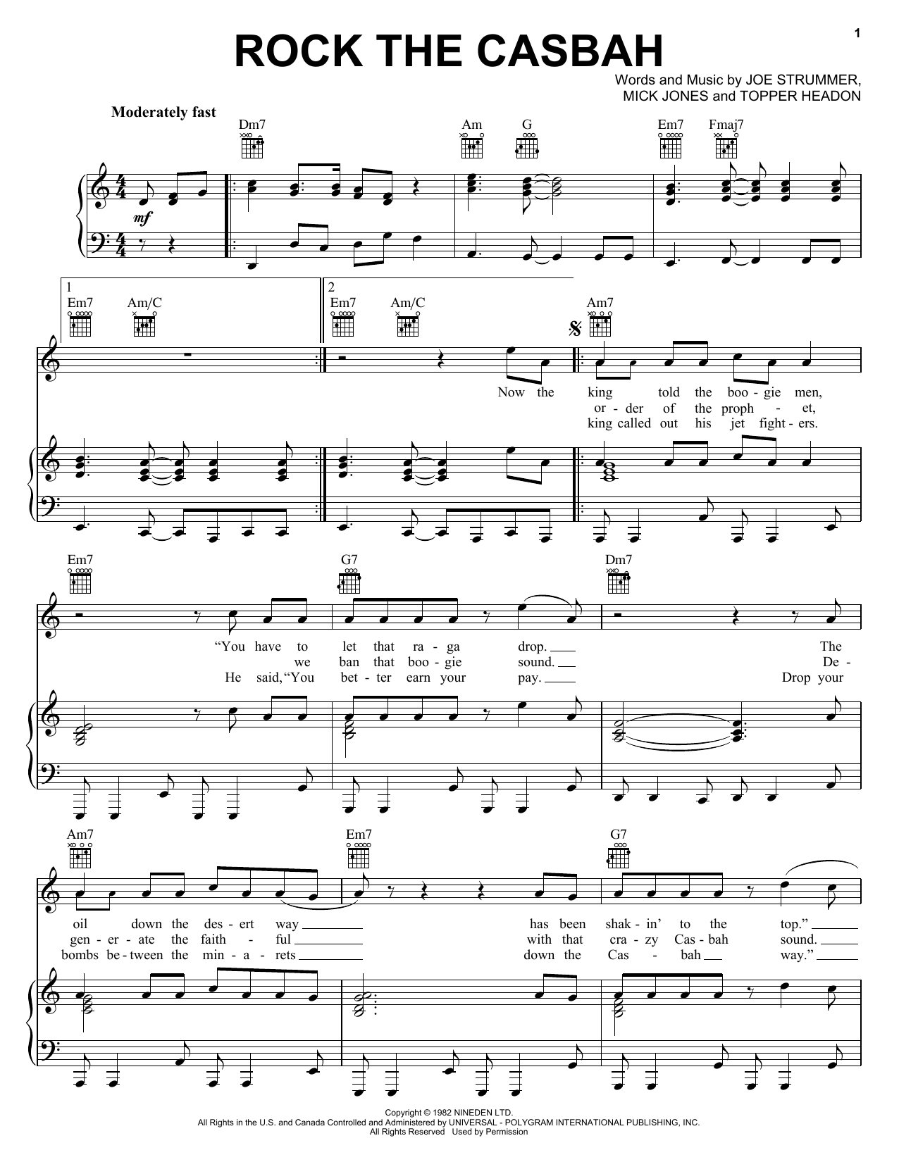 The Clash Rock The Casbah Sheet Music Notes & Chords for Lyrics & Chords - Download or Print PDF