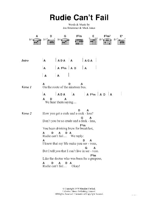 The Clash Rudie Can't Fail Sheet Music Notes & Chords for Lyrics & Chords - Download or Print PDF